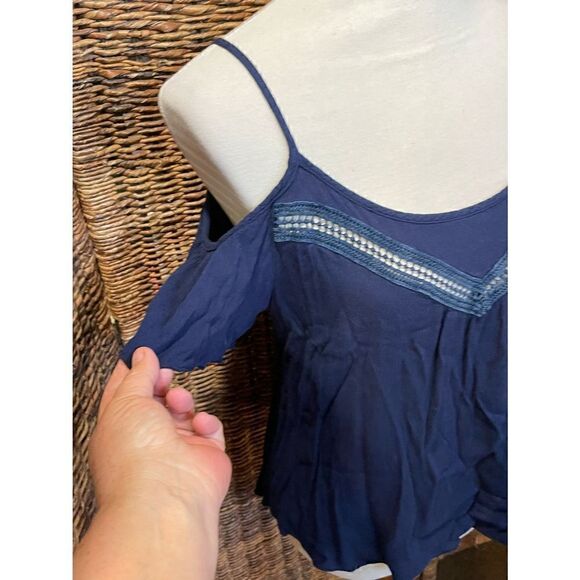 Papaya Blue Slotted Shoulder Blouse L - Picture 3 of 4